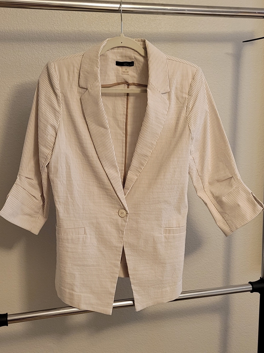 Renuar Cream and Beige Pinstripe Blazer